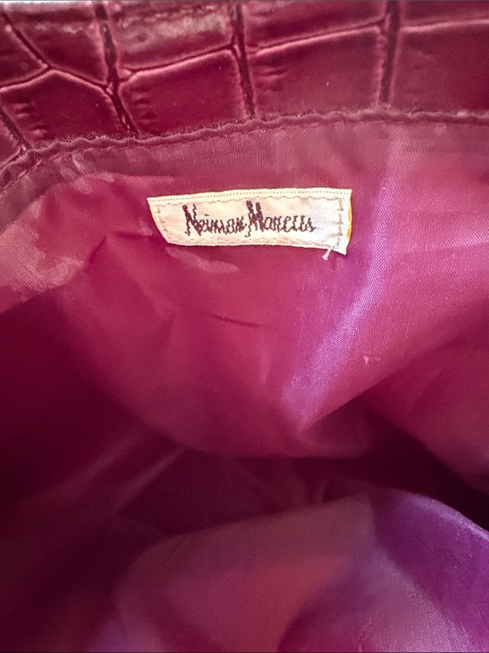 Neiman Marcus Croc-Embossed Burgundy Tote Bag